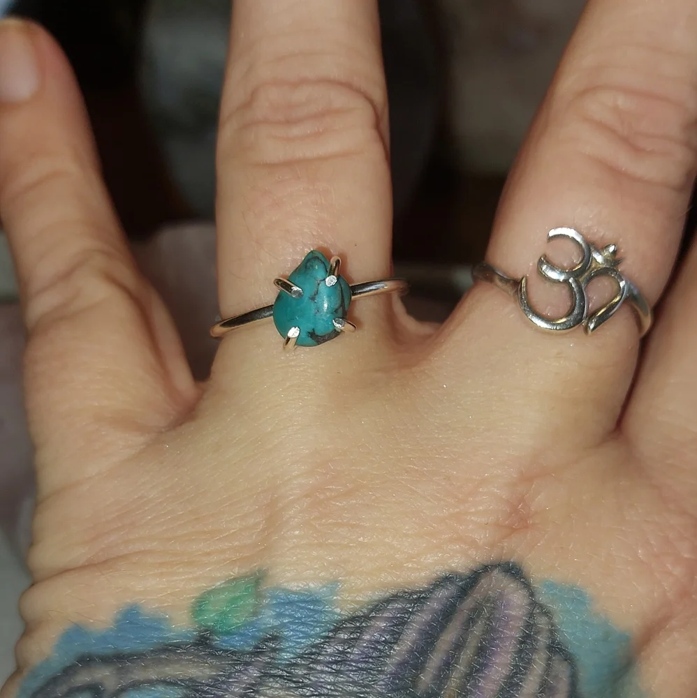 Dainty Turquoise Raw Tumbled Sterling Silver Ring